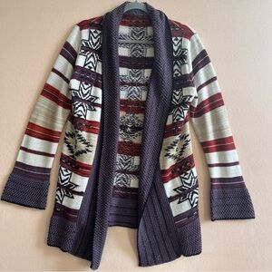BCBG Women's Open Front Knit Cardigan Lagenlook Aztec Southwestern M